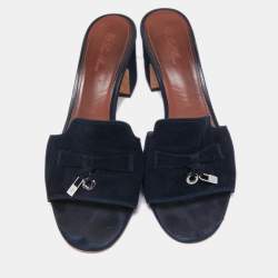 Pre Owned Loro Piana Navy Blue Suede Summer Charms Slide Sandals Size 38.5