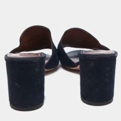 Pre Owned Loro Piana Navy Blue Suede Summer Charms Slide Sandals Size 38.5