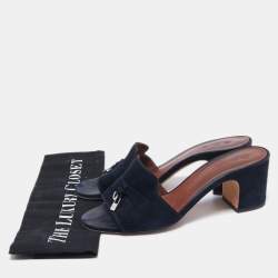 Pre Owned Loro Piana Navy Blue Suede Summer Charms Slide Sandals Size 38.5