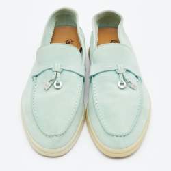 Pre Owned Loro Piana Mint Green Suede Summer Charms Walk Slip On Loafers Size 37