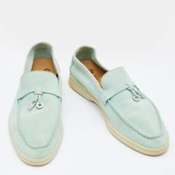 Pre Owned Loro Piana Mint Green Suede Summer Charms Walk Slip On Loafers Size 37