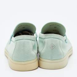 Pre Owned Loro Piana Mint Green Suede Summer Charms Walk Slip On Loafers Size 37