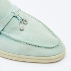 Pre Owned Loro Piana Mint Green Suede Summer Charms Walk Slip On Loafers Size 37