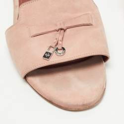 Pre Owned Loro Piana Pink Suede Summer Charms Flat Slides Size 40