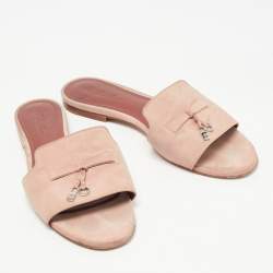 Pre Owned Loro Piana Pink Suede Summer Charms Flat Slides Size 40