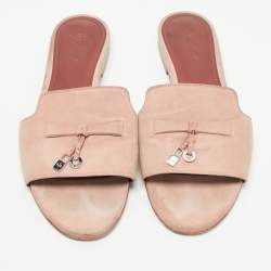 Pre Owned Loro Piana Pink Suede Summer Charms Flat Slides Size 40