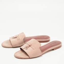 Pre Owned Loro Piana Pink Suede Summer Charms Flat Slides Size 40