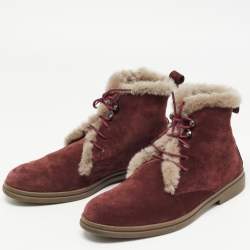 Pre Owned Loro Piana Burgundy Suede and Fur Open Walk Ankle Boots Size 38