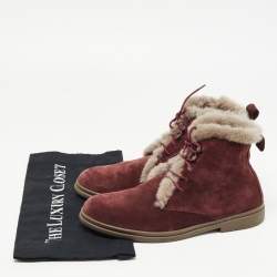 Pre Owned Loro Piana Burgundy Suede and Fur Open Walk Ankle Boots Size 38