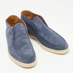 Pre Owned Loro Piana Blue Suede Open Walk Ankle Boots Size 38
