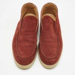 Pre Owned Loro Piana Burgundy Suede Open Walk Ankle Boots Size 37