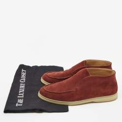 Pre Owned Loro Piana Burgundy Suede Open Walk Ankle Boots Size 37