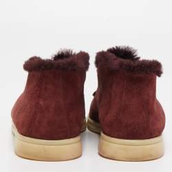 Pre Owned Loro Piana Burgundy Fur and Suede Open Walk Chukka Boots Size 38