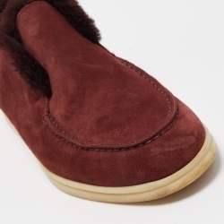 Pre Owned Loro Piana Burgundy Fur and Suede Open Walk Chukka Boots Size 38
