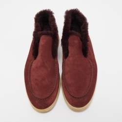 Pre Owned Loro Piana Burgundy Fur and Suede Open Walk Chukka Boots Size 38