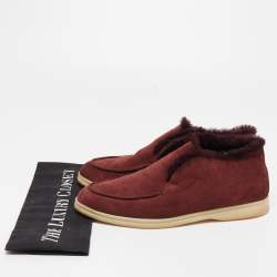 Pre Owned Loro Piana Burgundy Fur and Suede Open Walk Chukka Boots Size 38