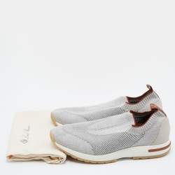 Pre Owned Loro Piana Grey Knit Fabric 360 LP Flexy Walk Slip On Sneakers Size 38