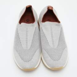 Pre Owned Loro Piana Grey Knit Fabric 360 LP Flexy Walk Slip On Sneakers Size 38
