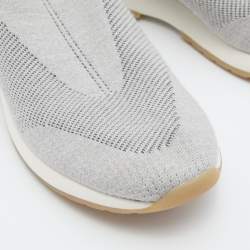 Pre Owned Loro Piana Grey Knit Fabric 360 LP Flexy Walk Slip On Sneakers Size 38