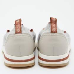 Pre Owned Loro Piana Grey Knit Fabric 360 LP Flexy Walk Slip On Sneakers Size 38