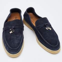 Pre Owned Loro Piana Blue Suede Summer Charms Walk Loafers Size 36.5