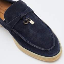 Pre Owned Loro Piana Blue Suede Summer Charms Walk Loafers Size 36.5