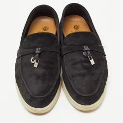 Loro Piana Black Suede Summer Charms Walk Loafers Size 36