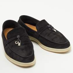 Loro Piana Black Suede Summer Charms Walk Loafers Size 36