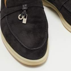 Loro Piana Black Suede Summer Charms Walk Loafers Size 36