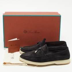 Loro Piana Black Suede Summer Charms Walk Loafers Size 36