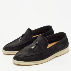 Loro Piana Black Suede Summer Charms Walk Loafers Size 36