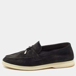 Loro Piana Black Suede Summer Charms Walk Loafers Size 36
