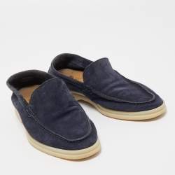 Pre Owned Loro Piana Navy Blue Suede Summer Walk Loafers Size 35