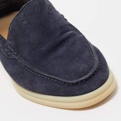 Pre Owned Loro Piana Navy Blue Suede Summer Walk Loafers Size 35