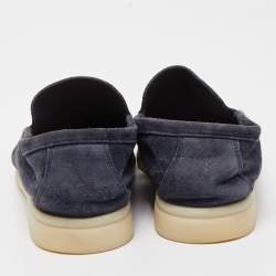 Pre Owned Loro Piana Navy Blue Suede Summer Walk Loafers Size 35