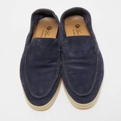 Pre Owned Loro Piana Navy Blue Suede Summer Walk Loafers Size 35