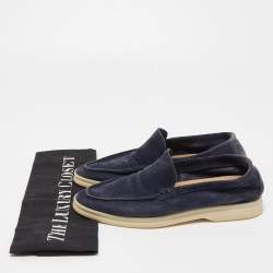 Pre Owned Loro Piana Navy Blue Suede Summer Walk Loafers Size 35