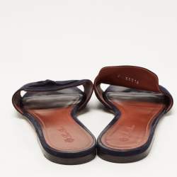 Pre Owned Loro Piana Navy Blue Suede Summer Charms Flat Slides Size 40
