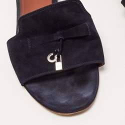 Pre Owned Loro Piana Navy Blue Suede Summer Charms Flat Slides Size 40