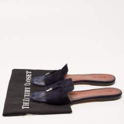 Pre Owned Loro Piana Navy Blue Suede Summer Charms Flat Slides Size 40