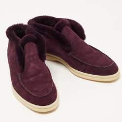 Pre Owned Loro Piana Purple Suede and Shearling Fur Open Walk Chukka Boots Size 38