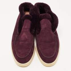 Pre Owned Loro Piana Purple Suede and Shearling Fur Open Walk Chukka Boots Size 38