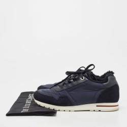 Pre Owned Loro Piana Navy Blue Suede and Neoprene Low Top Sneakers Size 38