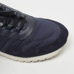 Pre Owned Loro Piana Navy Blue Suede and Neoprene Low Top Sneakers Size 38