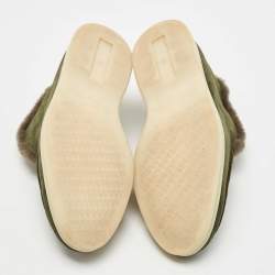 Pre Owned Loro Piana Dark Green Suede and Shearling Fur Trim Open Walk Chukka Boots Size 38