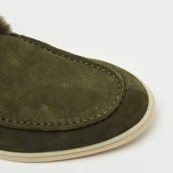 Pre Owned Loro Piana Dark Green Suede and Shearling Fur Trim Open Walk Chukka Boots Size 38