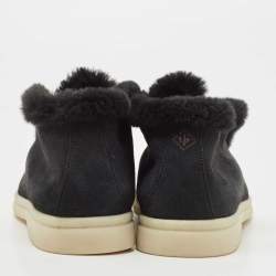 Pre Owned Loro Piana Navy Blue Suede and Fur Open Walk Chukka Boots Size 38