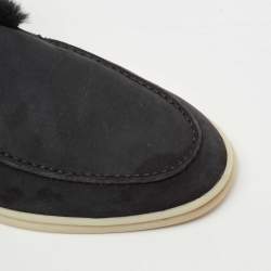 Pre Owned Loro Piana Navy Blue Suede and Fur Open Walk Chukka Boots Size 38