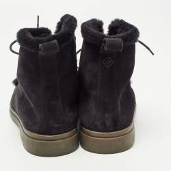 Pre Owned Loro Piana Black Suede and Fur Open Walk Ankle Boots Size 38