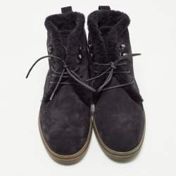 Pre Owned Loro Piana Black Suede and Fur Open Walk Ankle Boots Size 38